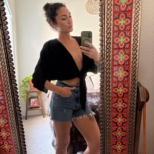 Vintage Black Tie-Front crop Top